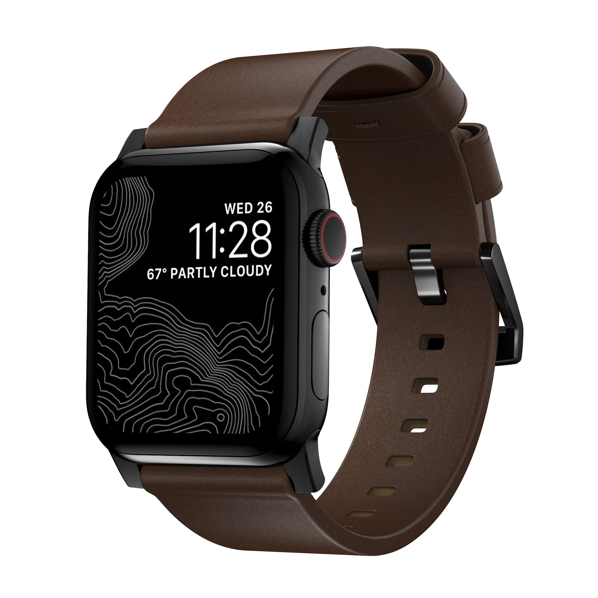 Horween Leather Strap for Apple Watch 44/45/49mm - Modern Build, Rustic Brown w/ Black Hardware