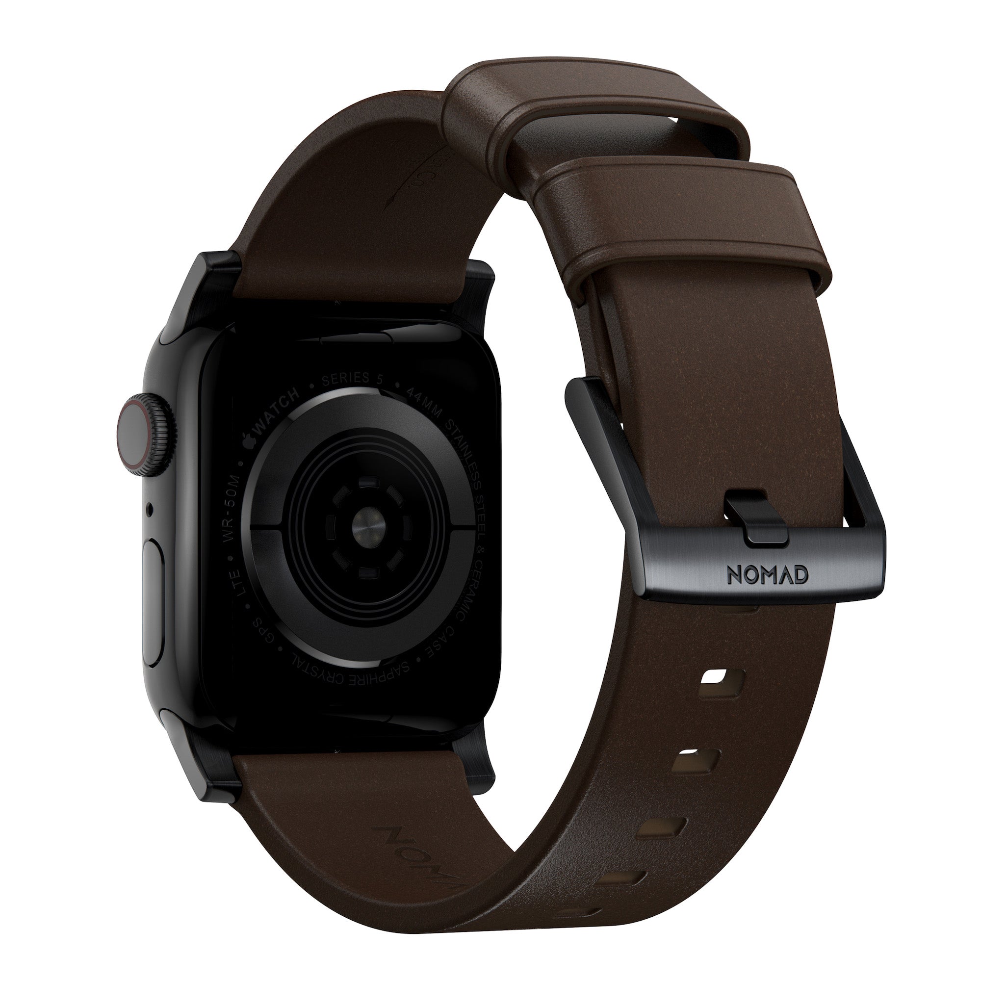 Horween Leather Strap for Apple Watch 44/45/49mm - Modern Build, Rustic Brown w/ Black Hardware