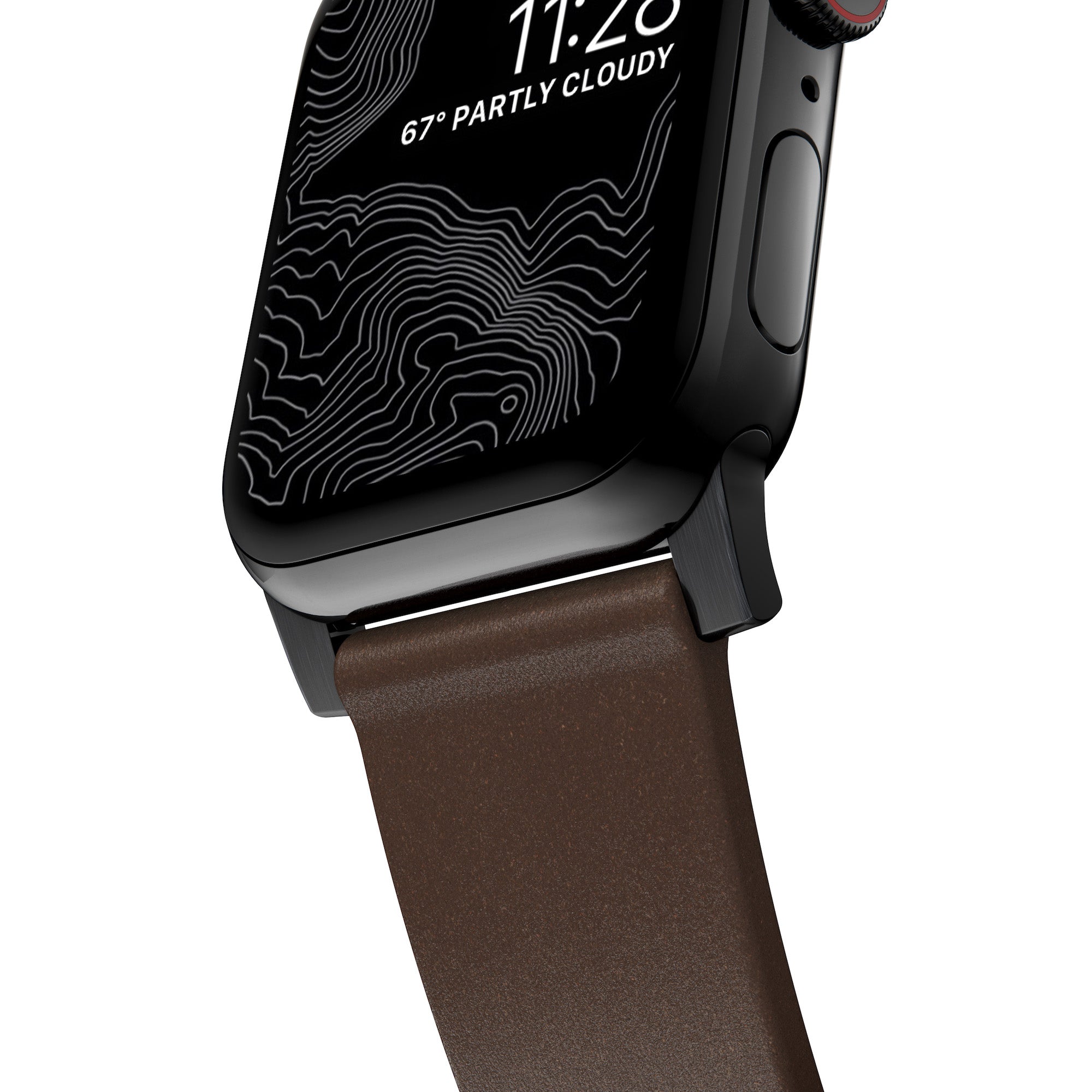 Horween Leather Strap for Apple Watch 44/45/49mm - Modern Build, Rustic Brown w/ Black Hardware