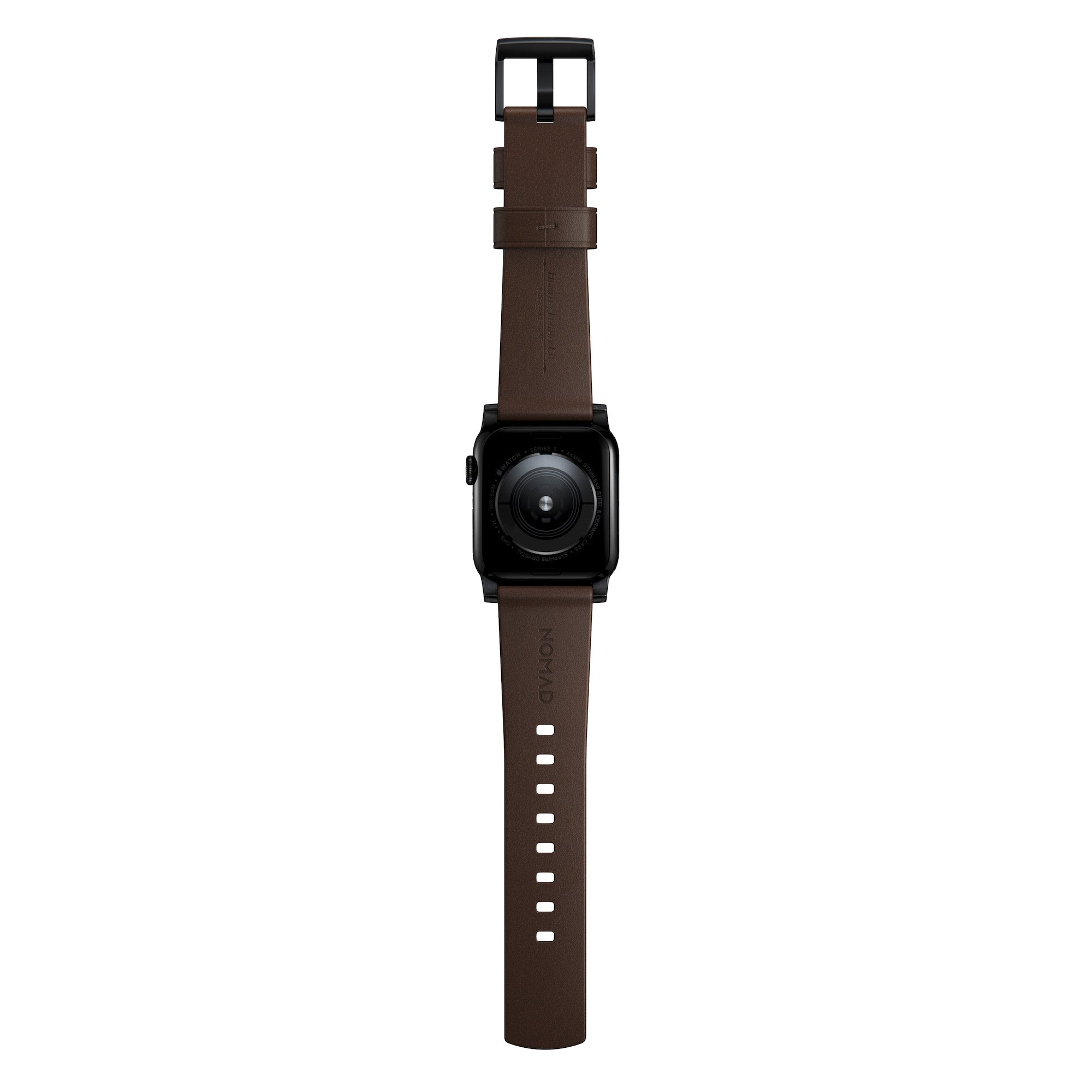 Horween Leather Strap for Apple Watch 44/45/49mm - Modern Build, Rustic Brown w/ Black Hardware
