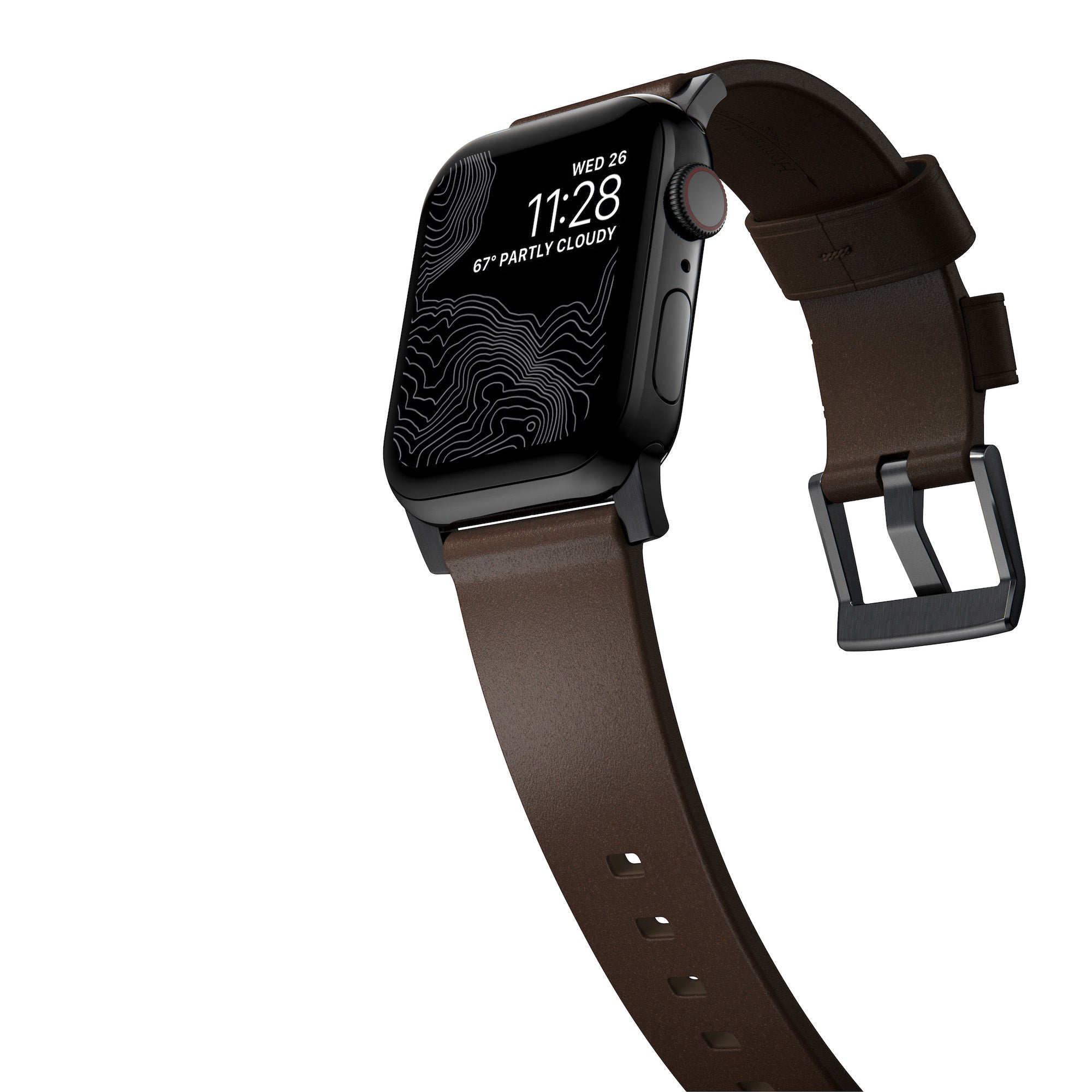 Horween Leather Strap for Apple Watch 44/45/49mm - Modern Build, Rustic Brown w/ Black Hardware