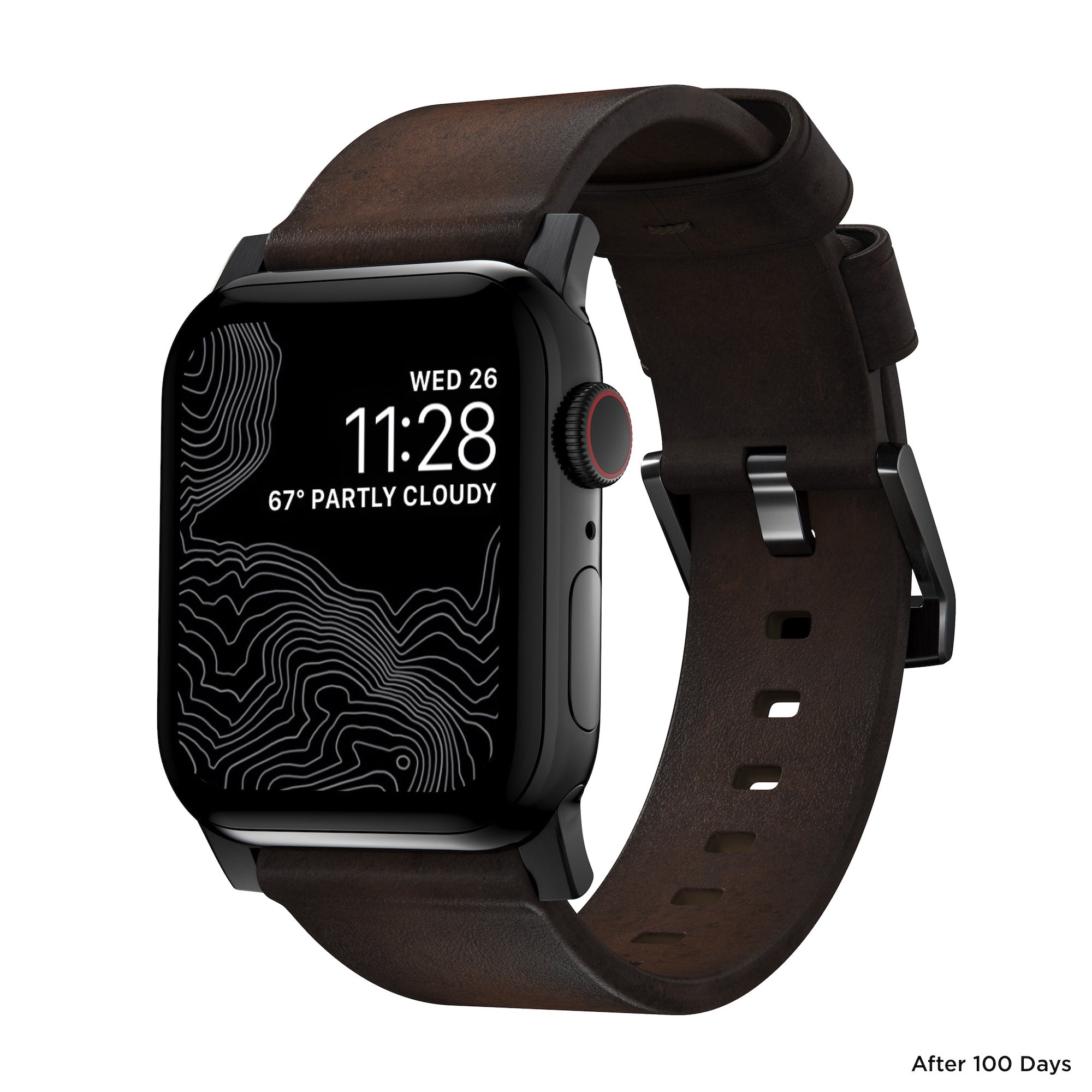 Horween Leather Strap for Apple Watch 44/45/49mm - Modern Build, Rustic Brown w/ Black Hardware