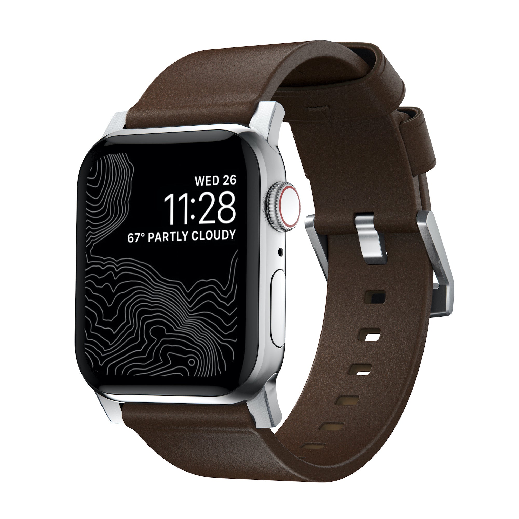 Horween Leather Strap for Apple Watch 44/45/49mm - Modern Build, Rustic Brown w/ Silver Hardware