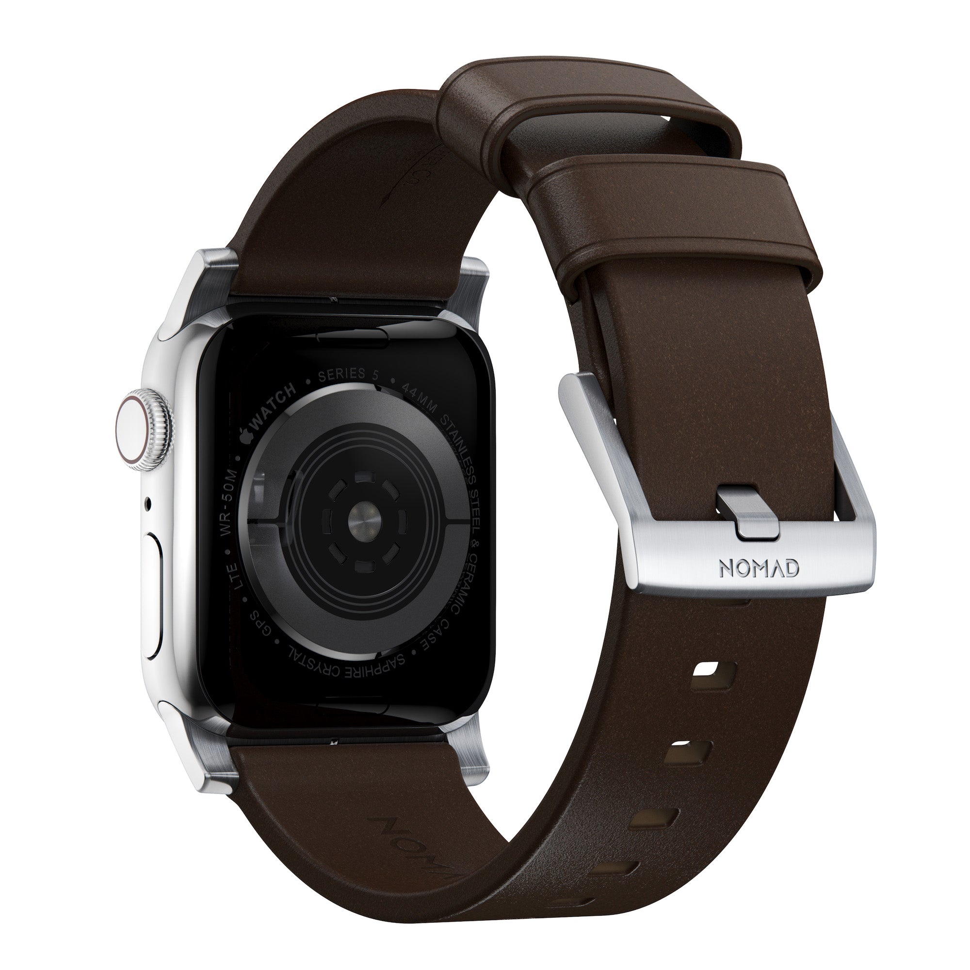 Horween Leather Strap for Apple Watch 44/45/49mm - Modern Build, Rustic Brown w/ Silver Hardware