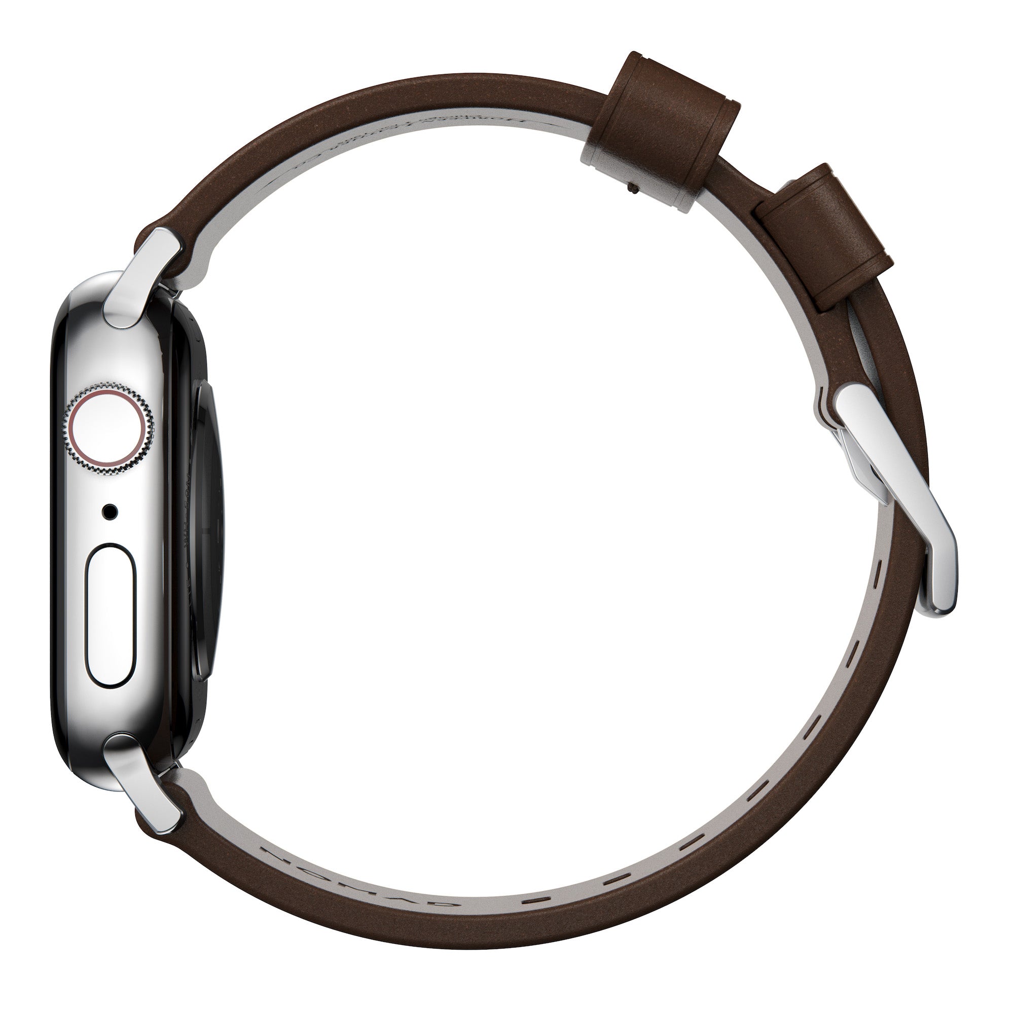 Horween Leather Strap for Apple Watch 44/45/49mm - Modern Build, Rustic Brown w/ Silver Hardware