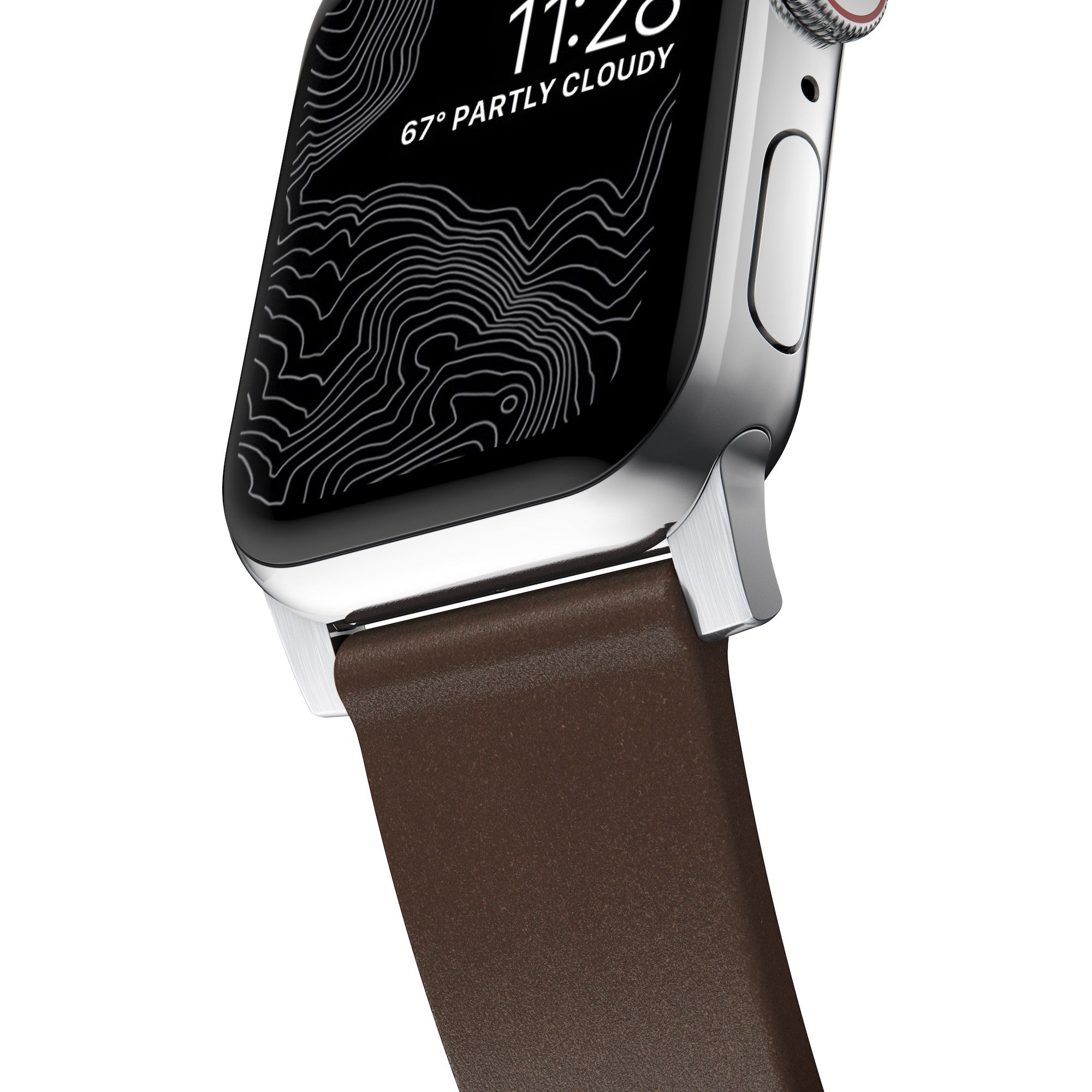 Horween Leather Strap for Apple Watch 44/45/49mm - Modern Build, Rustic Brown w/ Silver Hardware