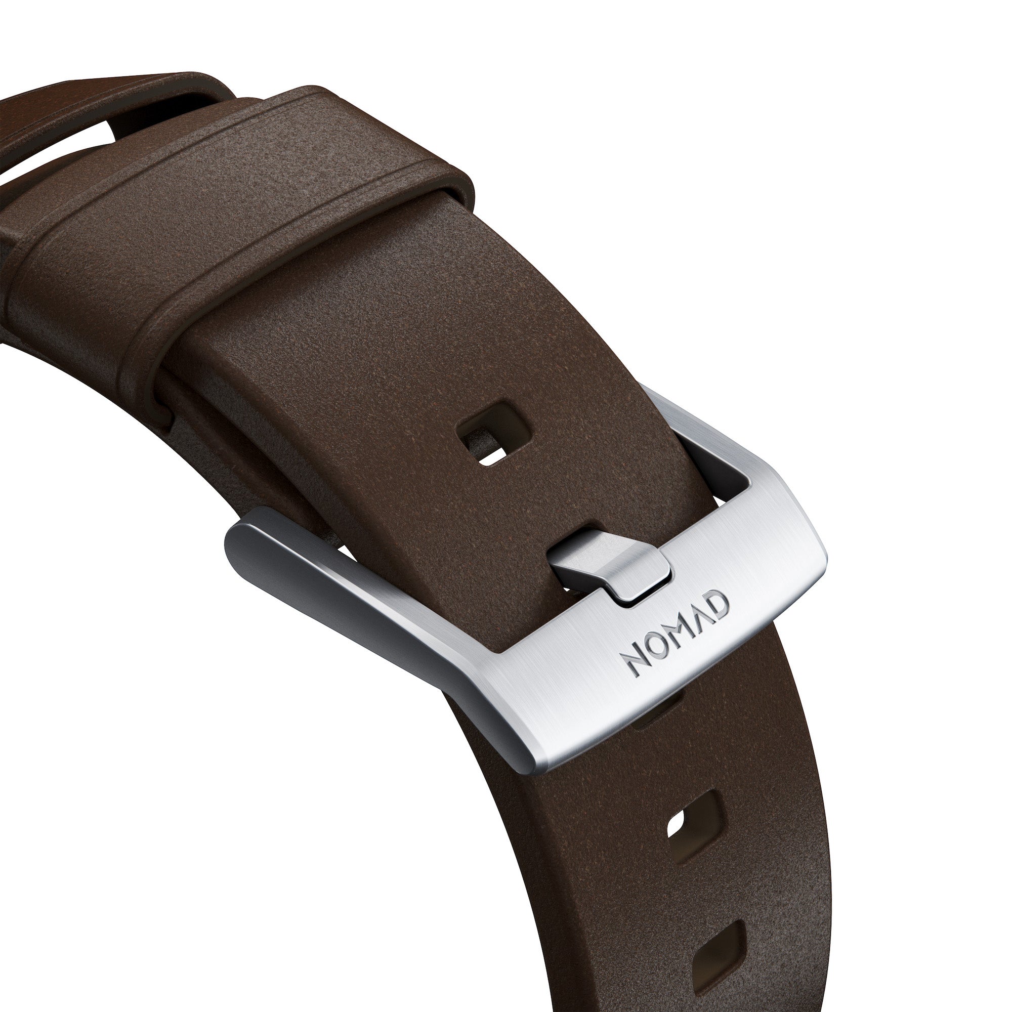 Horween Leather Strap for Apple Watch 44/45/49mm - Modern Build, Rustic Brown w/ Silver Hardware