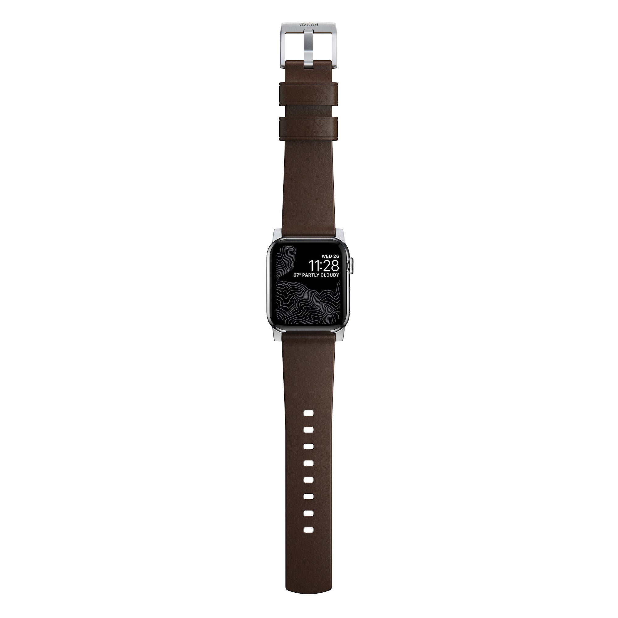 Horween Leather Strap for Apple Watch 44/45/49mm - Modern Build, Rustic Brown w/ Silver Hardware