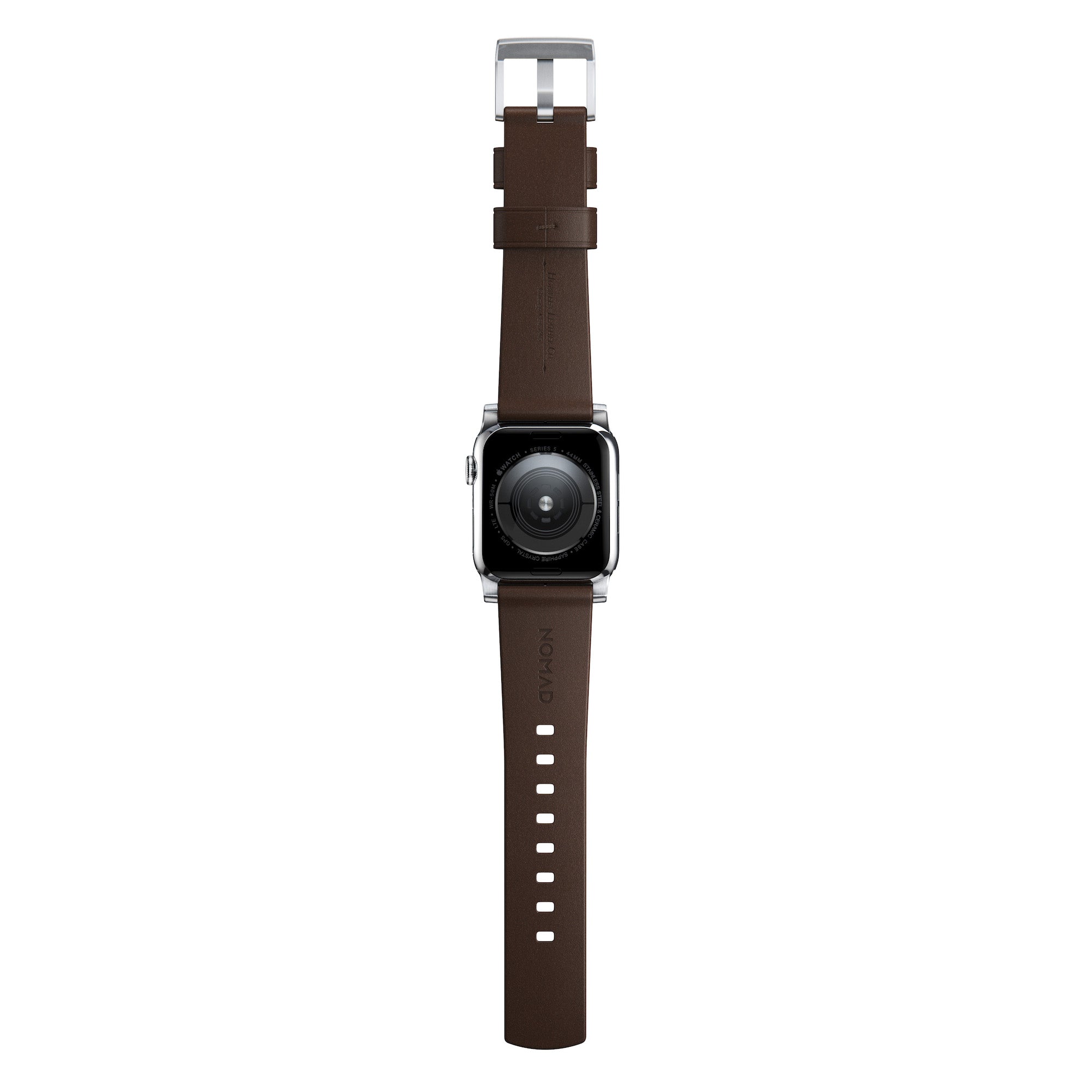 Horween Leather Strap for Apple Watch 44/45/49mm - Modern Build, Rustic Brown w/ Silver Hardware
