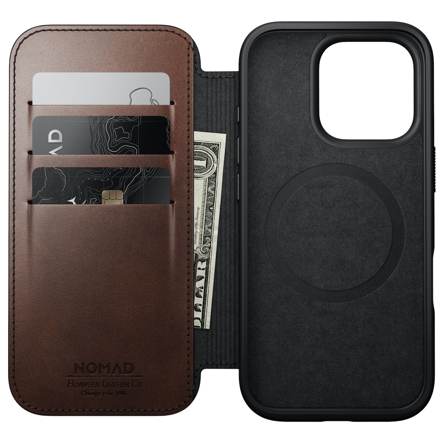 Modern Horween Leather Folio for iPhone 16 Pro and Pro Max