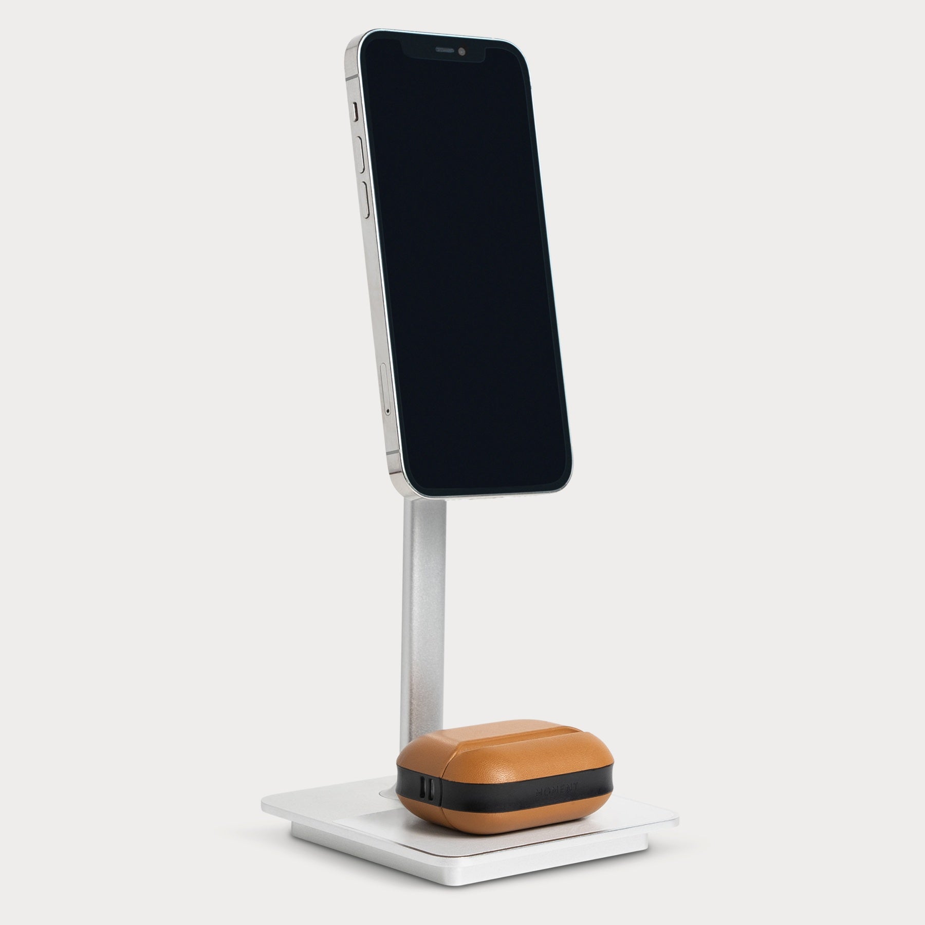 Magnetic Phone Stand with Dual Wireless Charging - Black / Silver