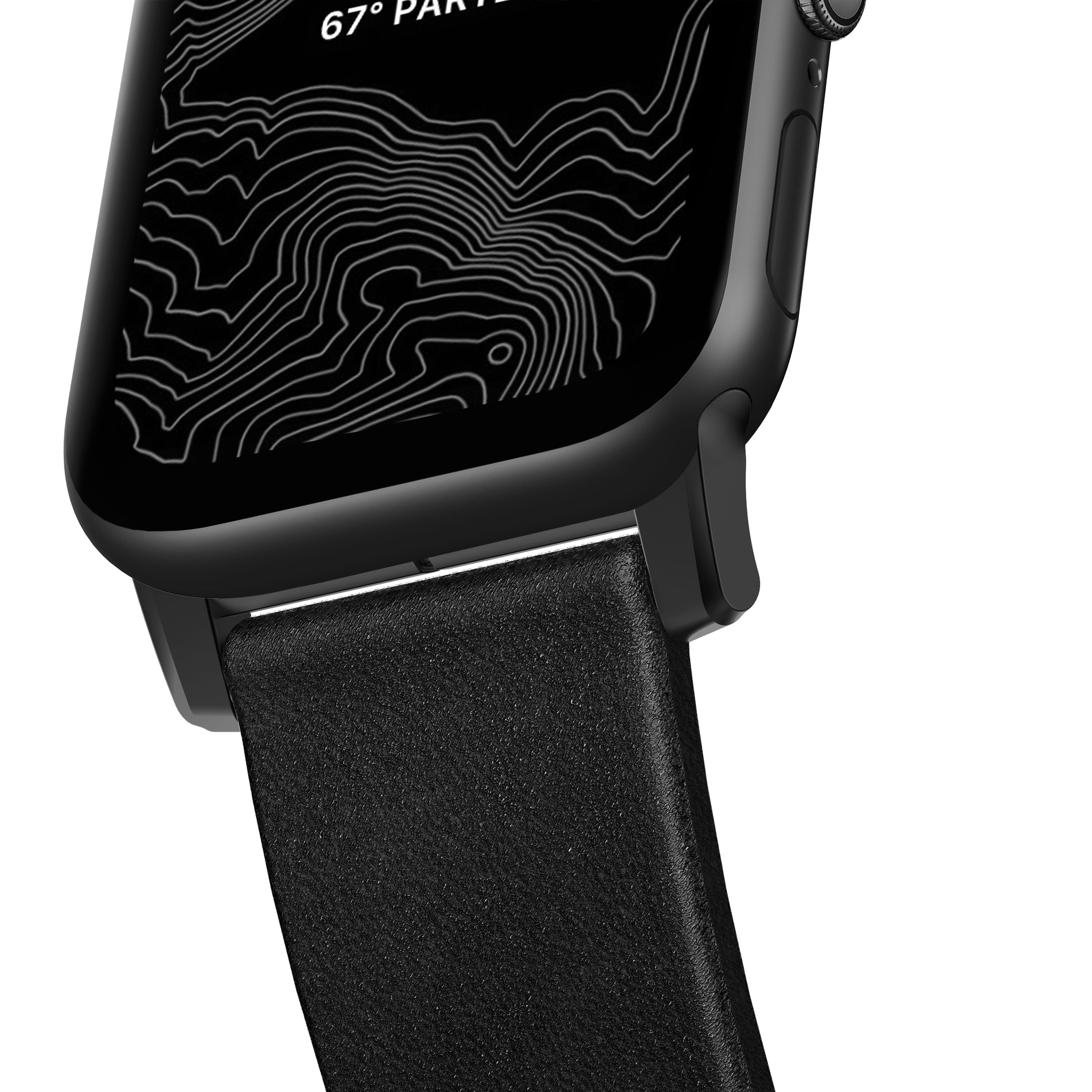 Leather Strap for Apple Watch 44/45/49mm - Modern Build, Black with Black Hardware